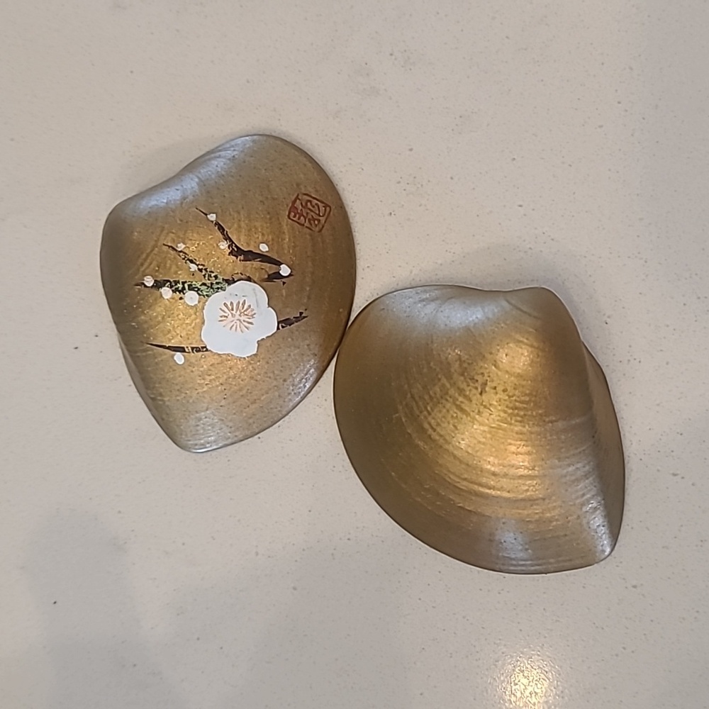 Pair of Vintage Asian Painted Shells